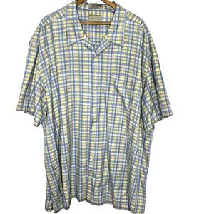 Cutter & Buck Silk Plaid Button Front Shirt Short Sleeve Mens 3XT Tall Blue